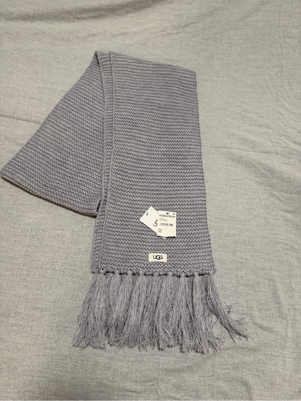 UGG Light Gray Knit Fringe Scarf